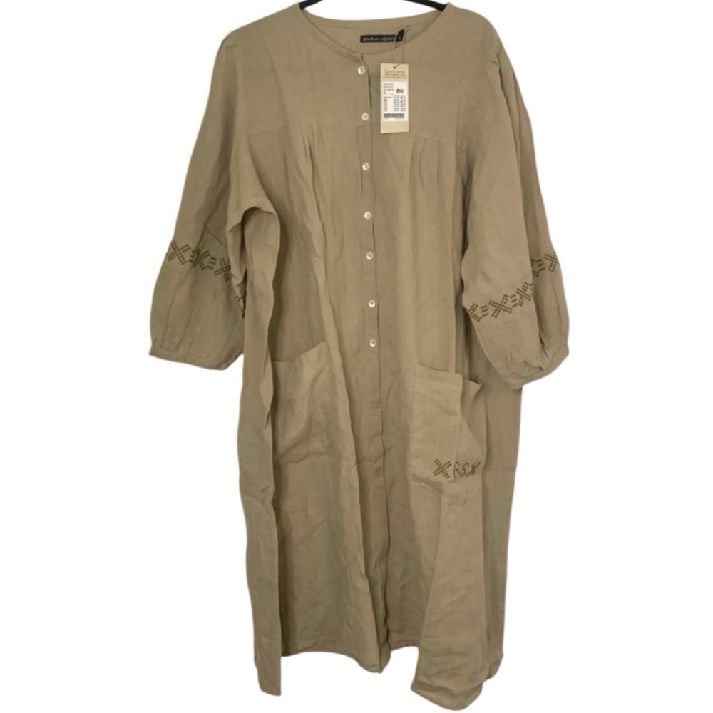 NWT Gundrun Sjoden XL 100% Linen Anna Lagenlook Embroidered Casual Dress